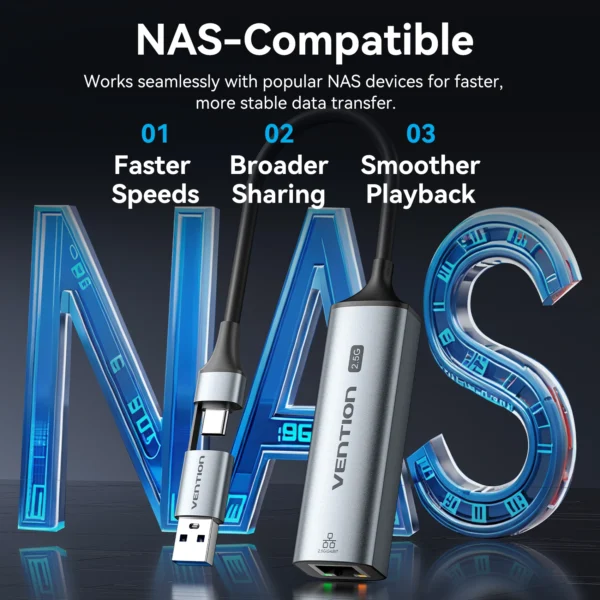 Vention 2.5G USB A C Ethernet Adapter USB 3.0 Network Card 2500Mbps 1000Mbps RJ45 Lan for MacBook iPad Laptop PC Windows