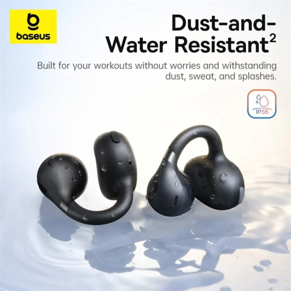 kf-S5c3d51664fea4fce9fe39572b161296am Baseus BC1 Ear Clip Earbuds Open Ear Wireless Earphones Bluetooth 6.0 Clip On Sports Headphones 4-Mics Super Bass IP55 - Black