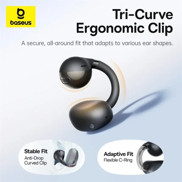 kf-S8c44ce3138584613922814e28a3244ebA Baseus BC1 Ear Clip Earbuds Open Ear Wireless Earphones Bluetooth 6.0 Clip On Sports Headphones 4-Mics Super Bass IP55 - Black