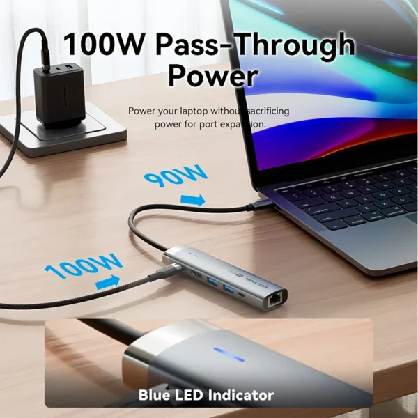 ventium-hub-6in1-4 Vention USB C HUB Type C to HDMI 4K60Hz RJ45 PD 100W Adapter For PC MacBook iPad Samsung