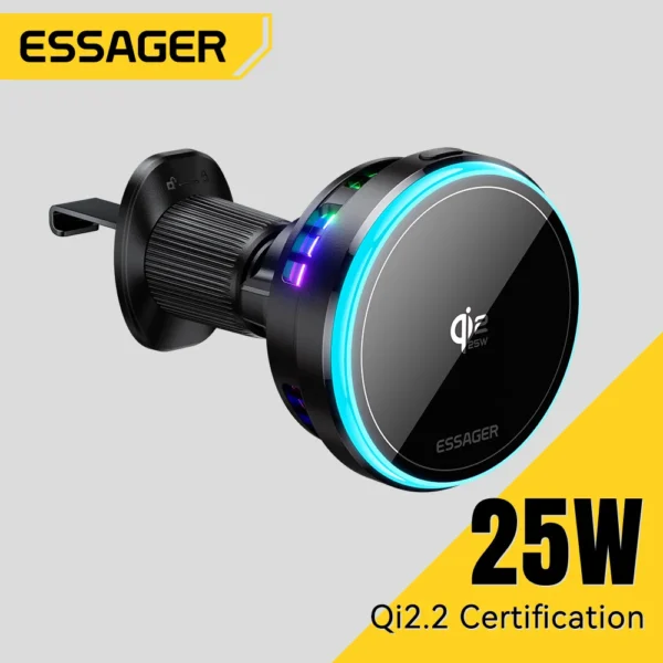 Essager Phone Holder Magnetic Wireless charger Qi2.2 25W for Car Air Vent Outlet