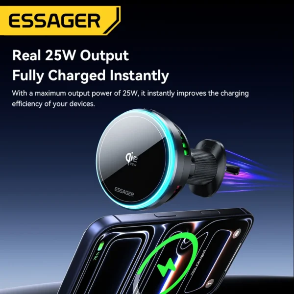 Essager Phone Holder Magnetic Wireless charger Qi2.2 25W for Car Air Vent Outlet