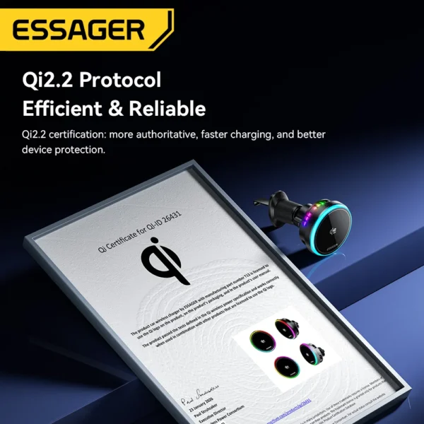 Essager Phone Holder Magnetic Wireless charger Qi2.2 25W for Car Air Vent Outlet