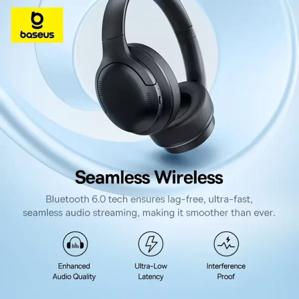 baseus-headset-enc-4 Baseus ENC Wireless Headphones Bluetooth 6.0 Clear Call Headsets Super Bass - Black