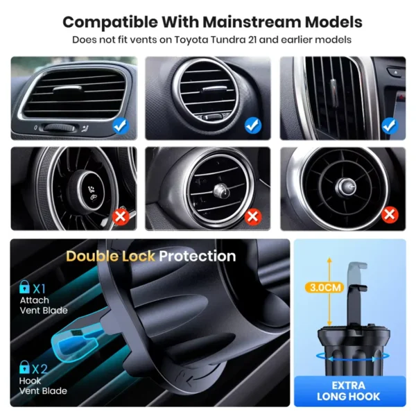 TOPK Car Universal Phone Holder Mount Auto Locking with Hook Clip - Black