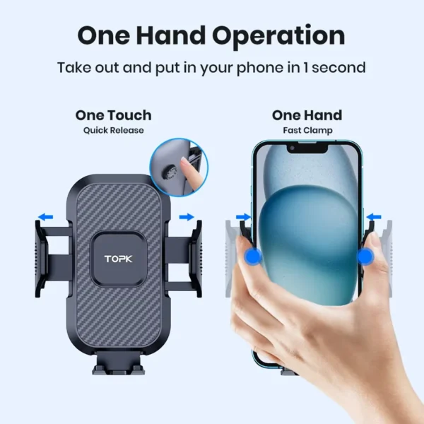 TOPK Car Universal Phone Holder Mount Auto Locking with Hook Clip - Black