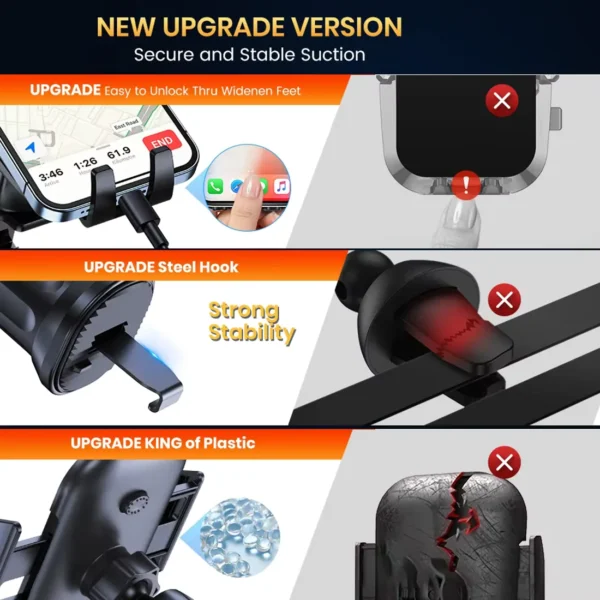 TOPK Car Universal Phone Holder Mount Auto Locking with Hook Clip - Black