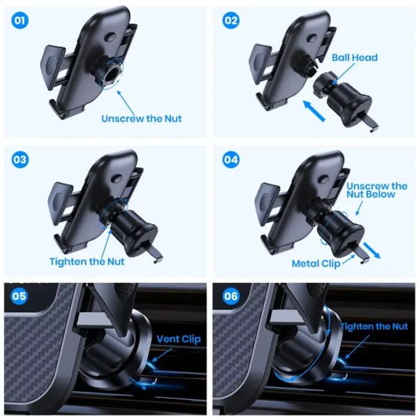 TOPK Car Universal Phone Holder Mount Auto Locking with Hook Clip - Black