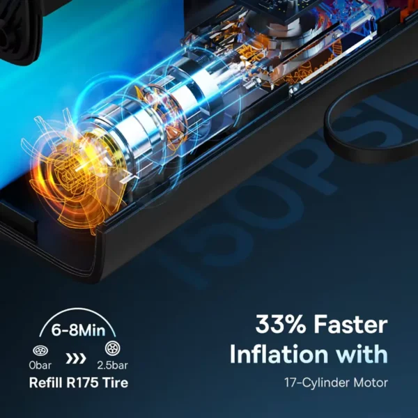 baseus-airpump-3 Baseus Wireless Air Pump Portable Air Compressor Smart Digital Electric Car Air Pump for Car Motorcycle Bicycle - Black