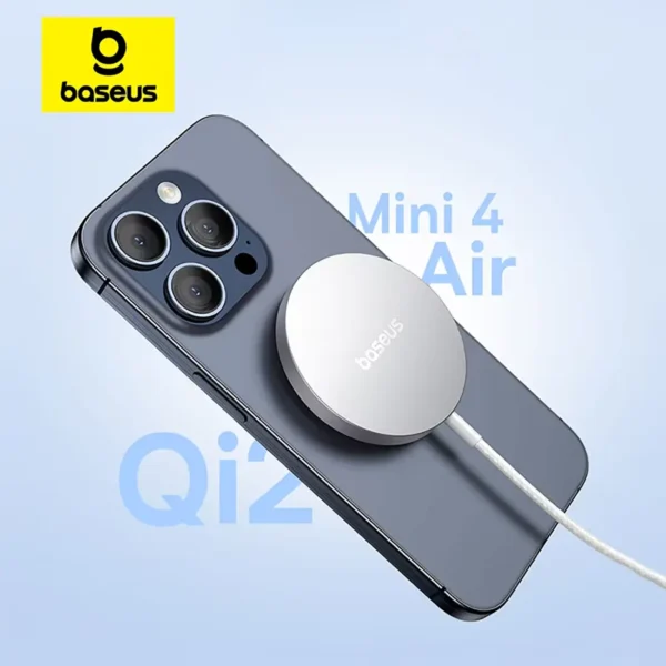baseus-qi2-wificharger-1 Baseus Qi2 15W Magnetic Wireless Charger Mini Fast Charging Phone Charger For iPhone Samsung Earbuds - Silver