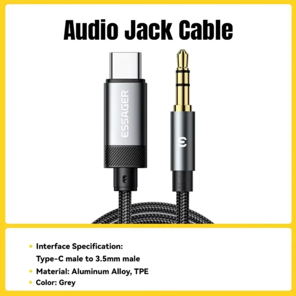 essager-usbc-to-35mm-0 Essager Audio Jack Cable USB Type-C to 3.5mm Jack AUX Cord Car Speaker Headphone Converter