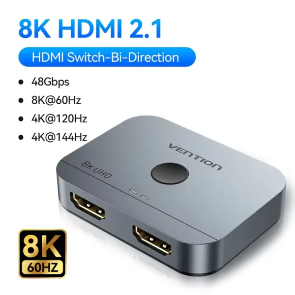 vention-8k-spliter-6 Vention HDMI 2.1 Splitter 8K60Hz 4K120Hz Bi-Direction 2 in 1 out for PC TV Xbox PS5 Monitor