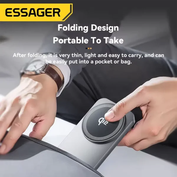 essager-qi215wwificharger-6 Essager 2-in-1 Wireless Charger Grey Qi2 15W Magnetic Wireless Charging Stand For iPhone EarBuds Watch