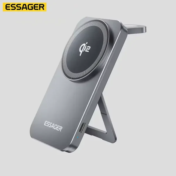 Essager 2-in-1 Wireless Charger Qi2 15W Magnetic Wireless Charging Stand For iPhone EarBuds Watch - Grey