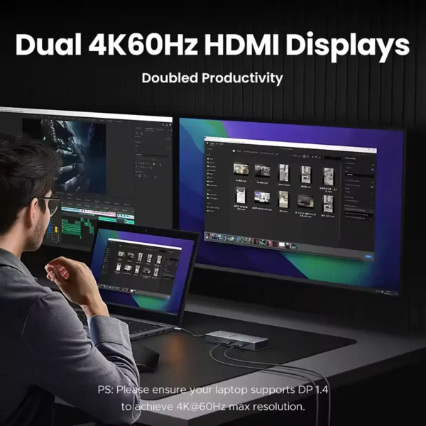 UGREEN USB-C HUB 7-in-1 Dual Display 2xHDMI 4K60Hz USB 10Gbps PD100W for MacBook Laptop Docking Station