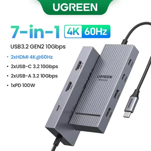 ugreen-7in1-usbhub-main UGREEN USB-C HUB 7-in-1 Dual Display 2xHDMI 4K60Hz USB 10Gbps PD100W for MacBook Laptop Docking Station