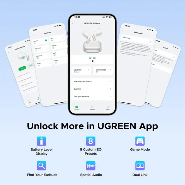 UGREEN FitBuds Open-Ear Earphone Ear-hook TWS True-Wireless Bluetooth 6.0 Spatial Audio 30H play - Black