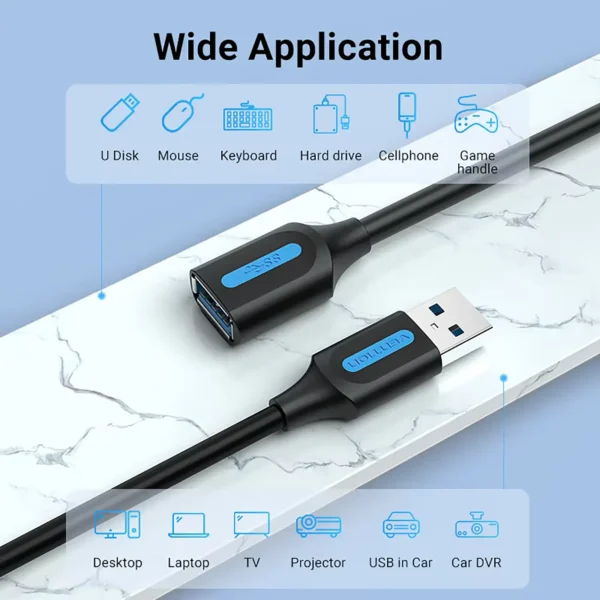 Vention USB 3.0 Extension Cable for PC Smart TV Xbox  SSD Fast Speed