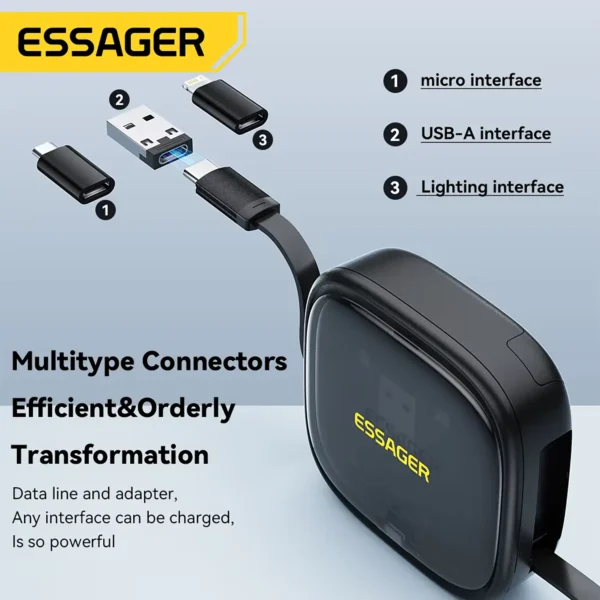 vention-retractableusbc-2 Essager PD 60W USB Type C Data Fast Charging Cable