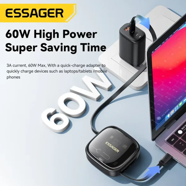 vention-retractableusbc-3 Essager PD 60W USB Type C Data Fast Charging Cable
