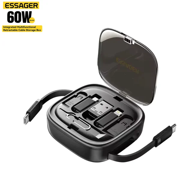 vention-retractableusbc-black Essager PD 60W USB Type C Data Fast Charging Cable